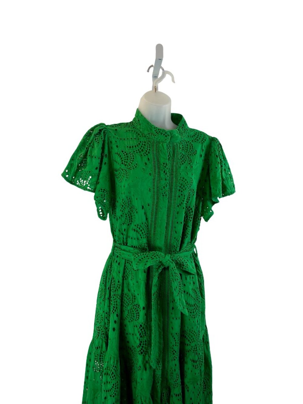 Ciebon Anthropologie Green Eyelet Lace Palm Midi Dress Size Large - Picture 2 of 15